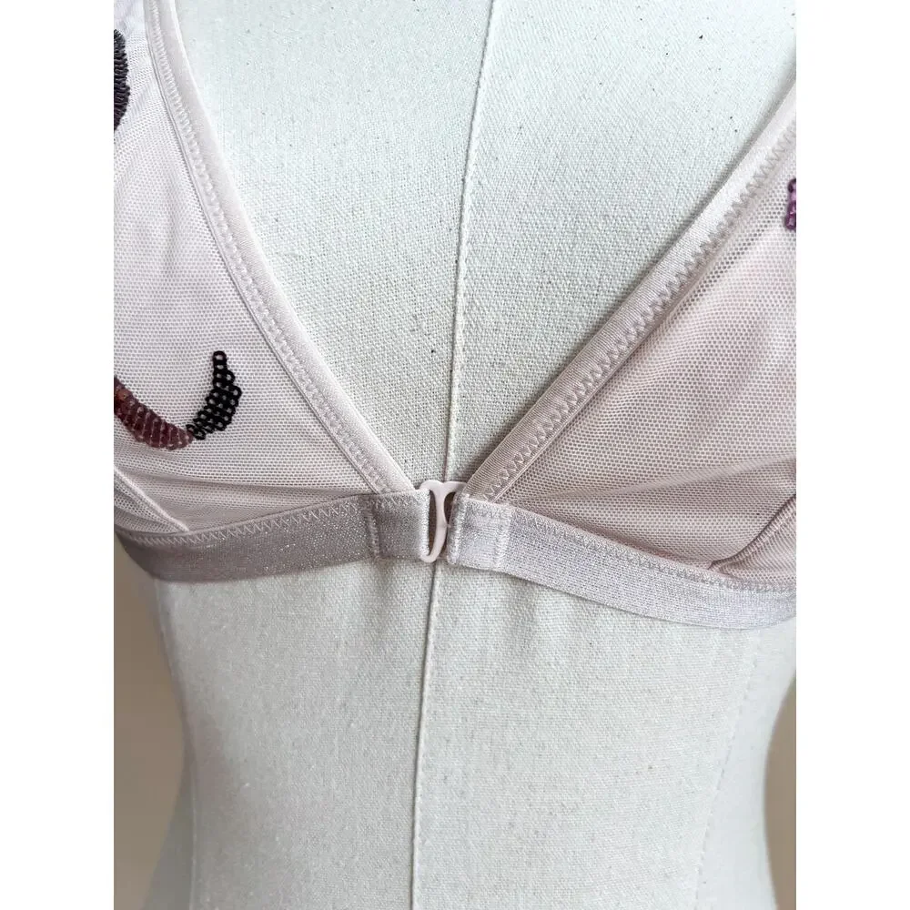 Victoria's Secret Pink Triangle Bralette Medium Sequins No Padding Front Close